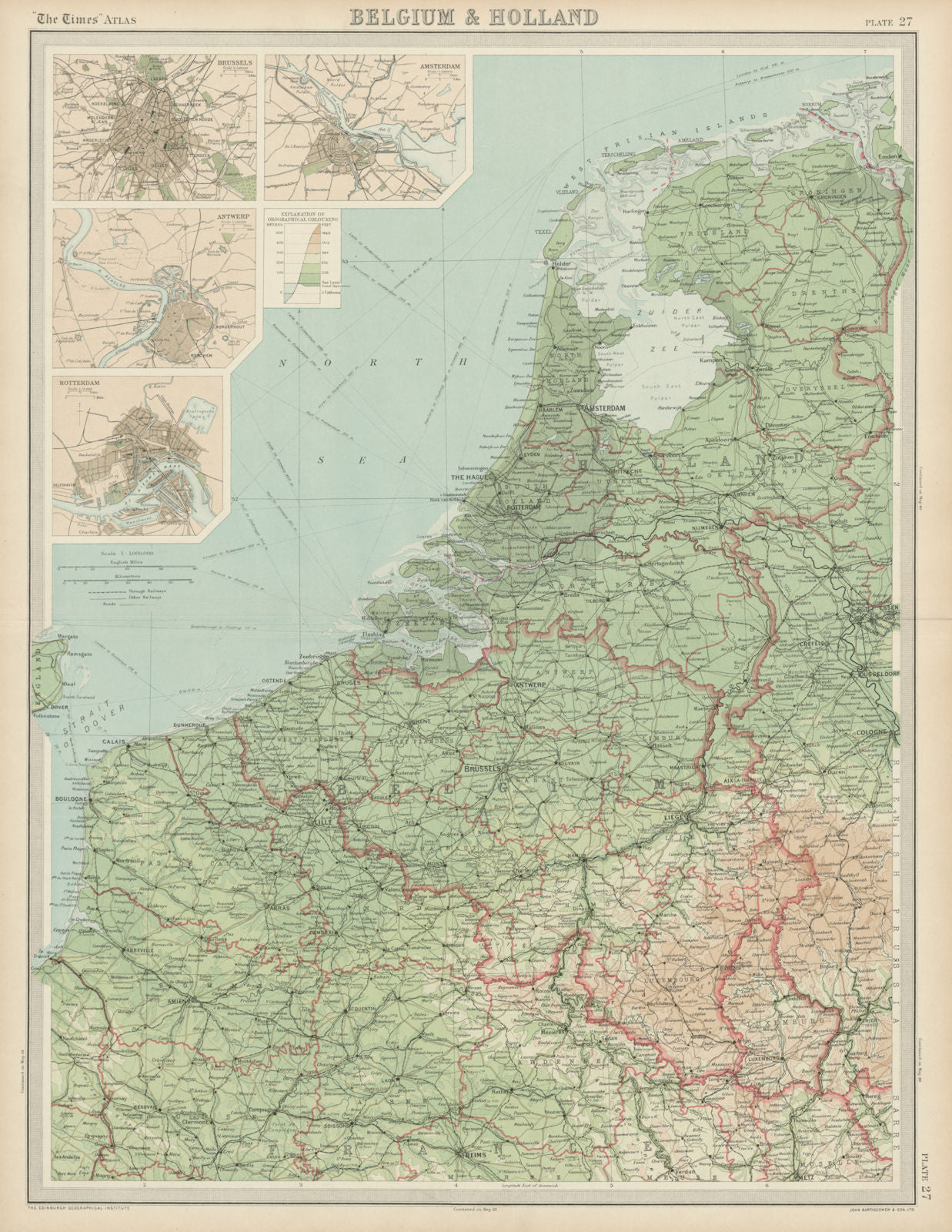 Belgium & Holland. Benelux. Rotterdam Antwerp Brussels Amsterdam. TIMES 1922 map